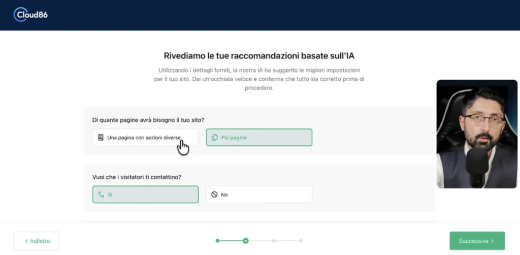 creare un sito web in pochi passaggi grazie all'AI Website Builder di Cloud86
